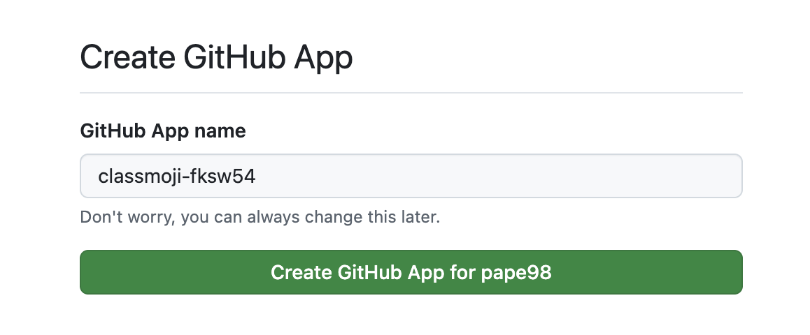 GitHub App creation page on GitHub