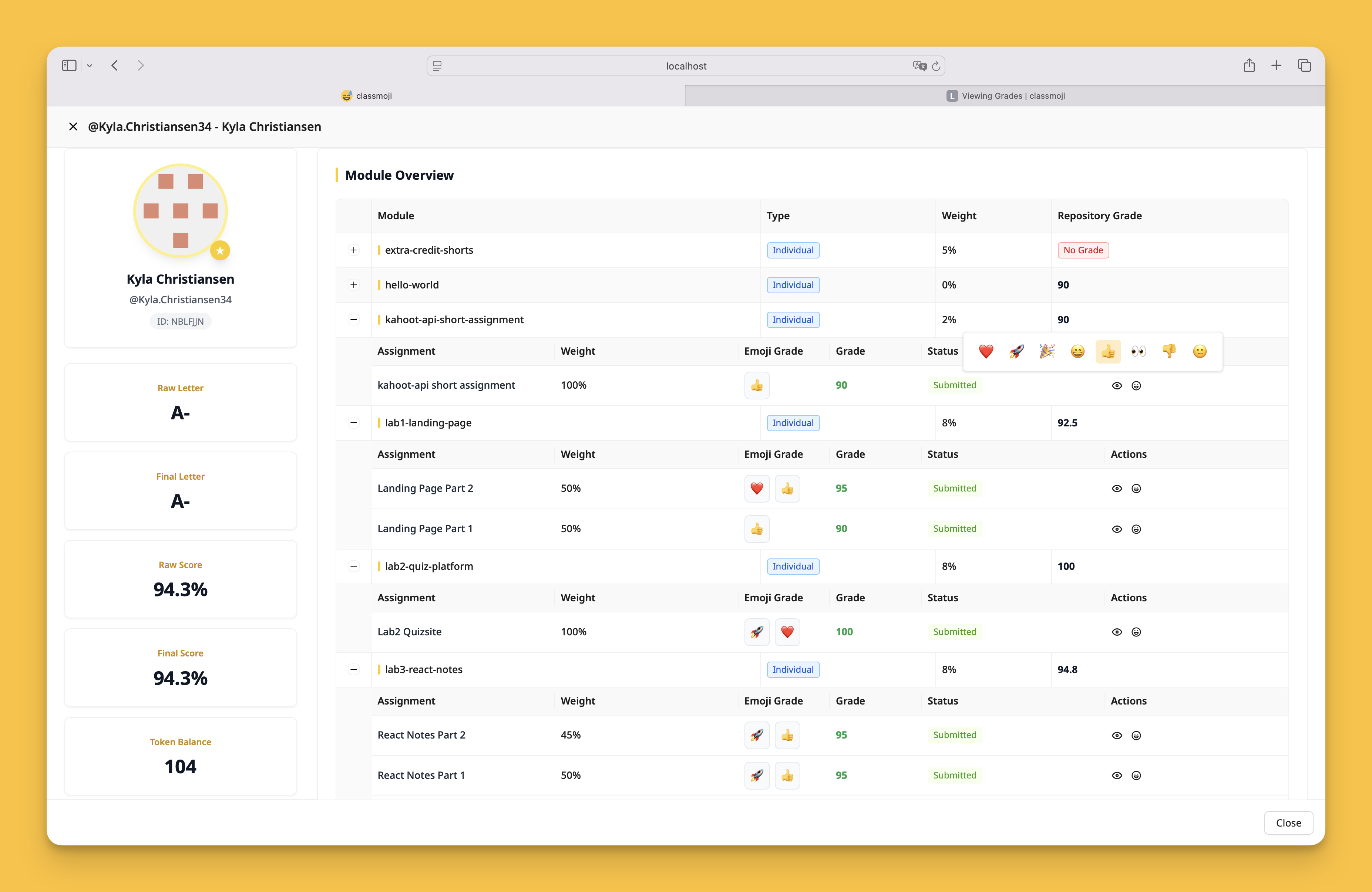 View Grades for a Specific Student